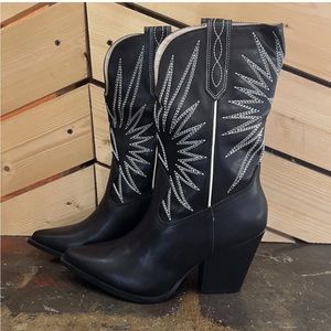 Black Mid Calf Western Boot